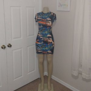 Large Brush print  bodycon dress